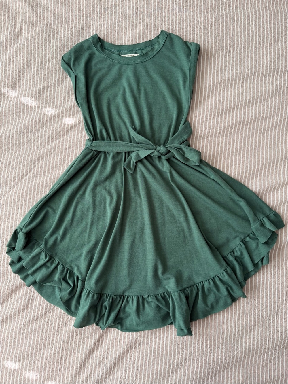 Joyfolie Girls Green Ruffle-Hem Belted Casual Dress